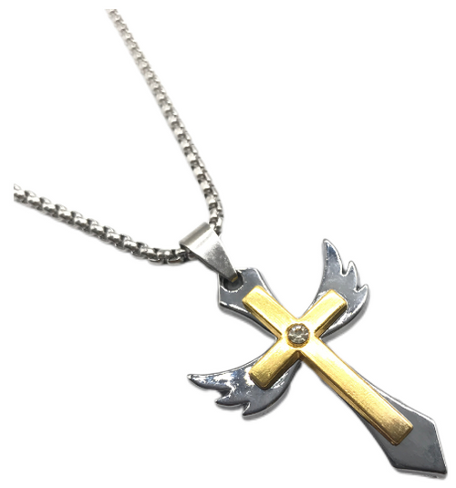 Collar con Colgante de Cruz Ángel de Dios (Una Pieza)