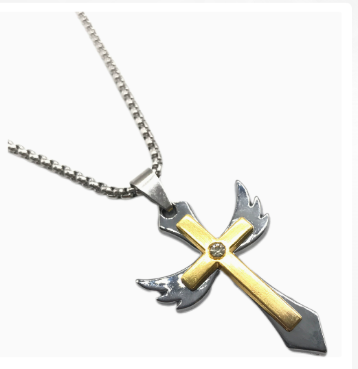 Collar con Colgante de Cruz Ángel de Dios (Una Pieza)